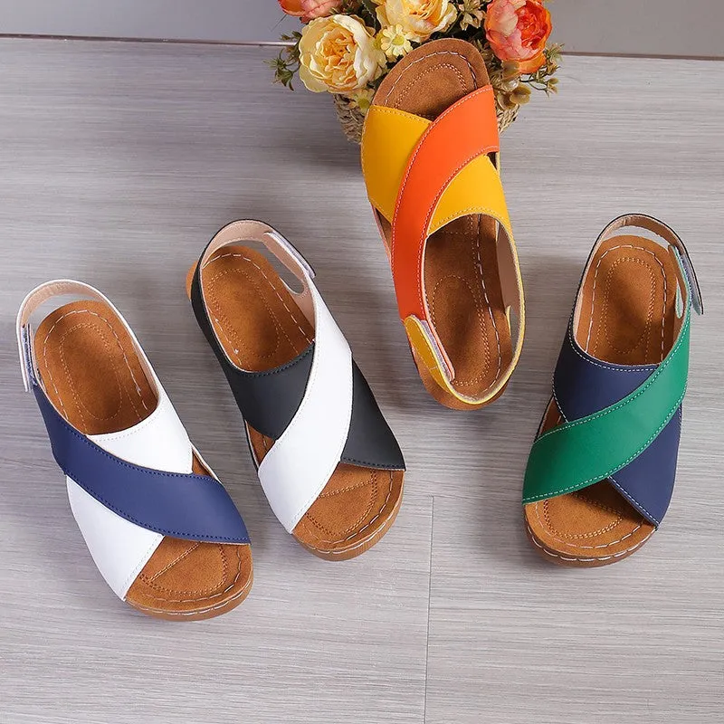 Crisscross Contrast Open Toe Wedge Sandals
