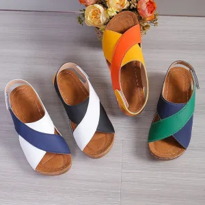 Crisscross Contrast Open Toe Wedge Sandals