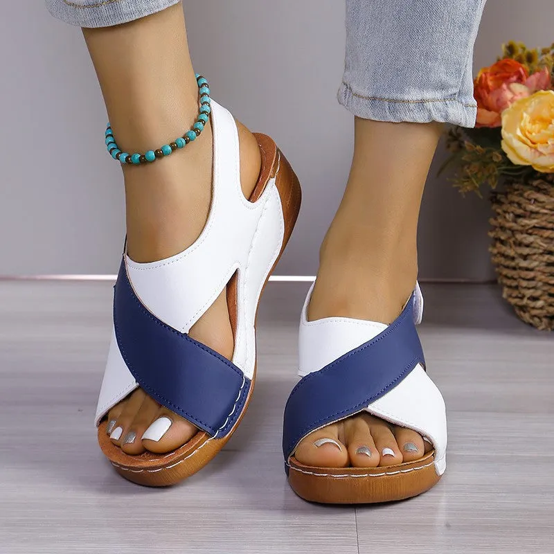 Crisscross Contrast Open Toe Wedge Sandals