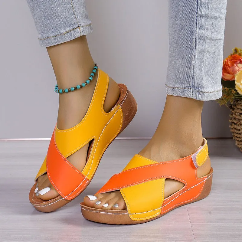 Crisscross Contrast Open Toe Wedge Sandals