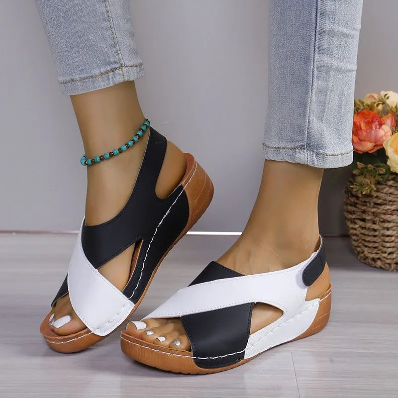 Crisscross Contrast Open Toe Wedge Sandals