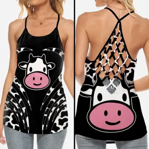 Cute Cow Face Criss Cross Tank Top