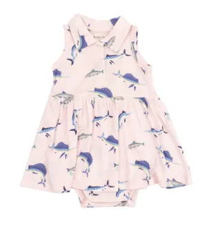 Deep Sea Fishing Pink Polo Collar Bodysuit Dress
