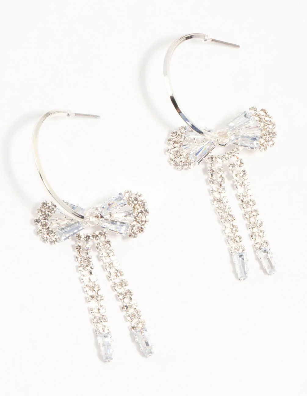 Diamante Bow Hoop Silver Earrings