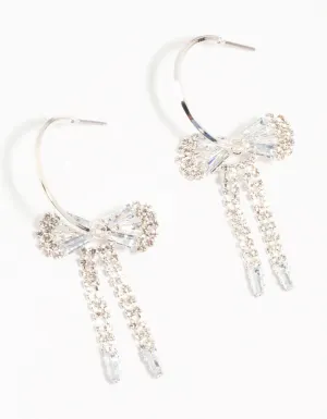 Diamante Bow Hoop Silver Earrings