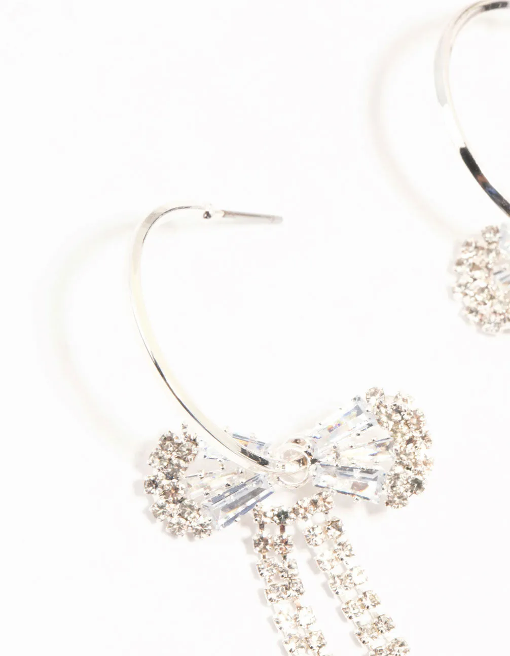 Diamante Bow Hoop Silver Earrings