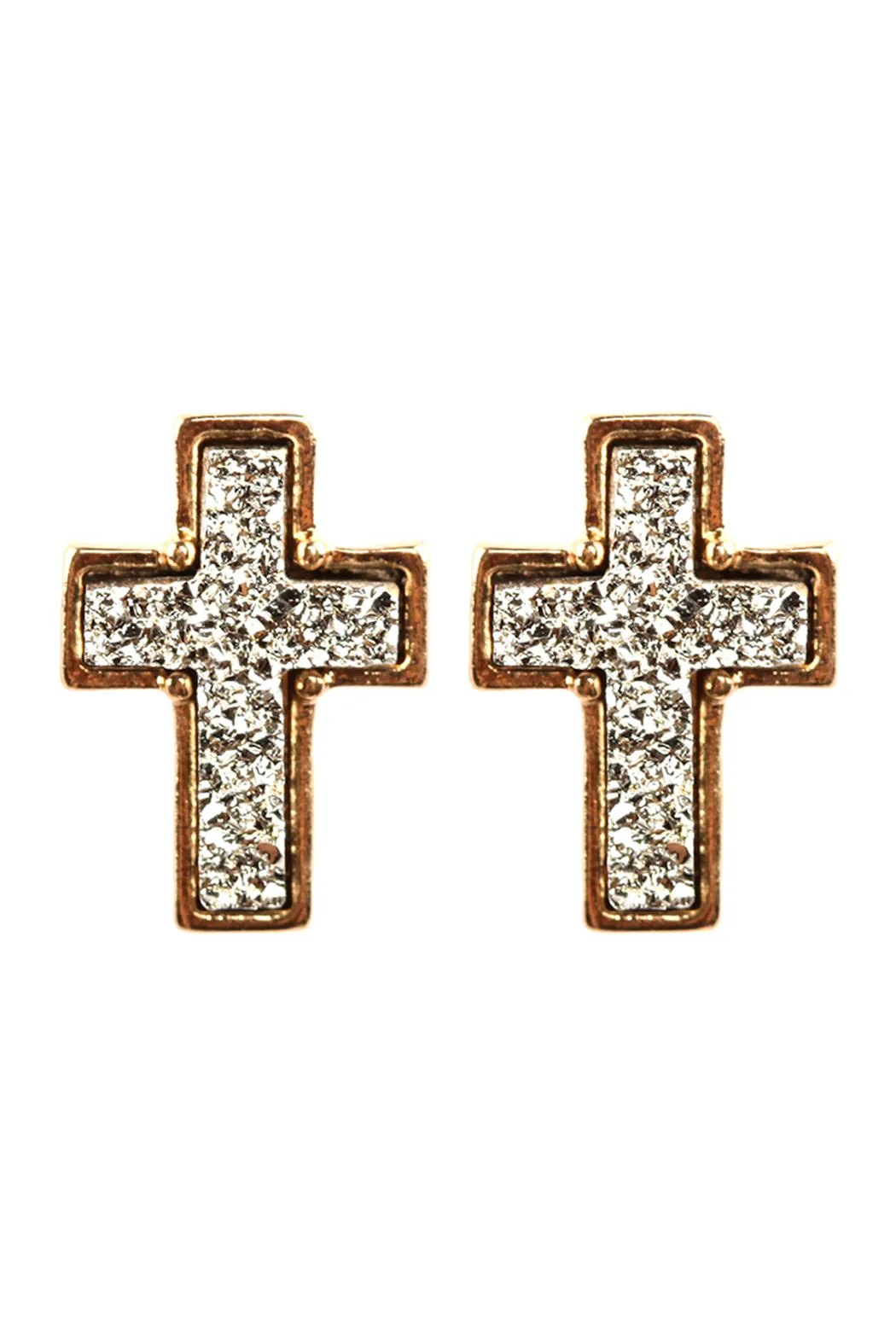 DRUZY CROSS POST DROP EARRINGS