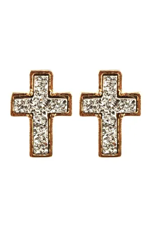 DRUZY CROSS POST DROP EARRINGS