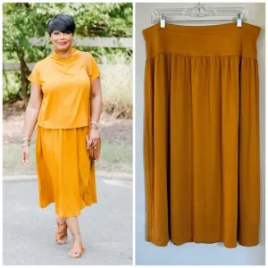 EILEEN FISHER L Fine Jersey Flare Skirt in Goldenrod • Yellow Gold Midi Length
