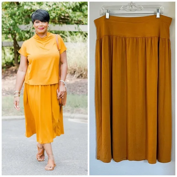 EILEEN FISHER L Fine Jersey Flare Skirt in Goldenrod • Yellow Gold Midi Length