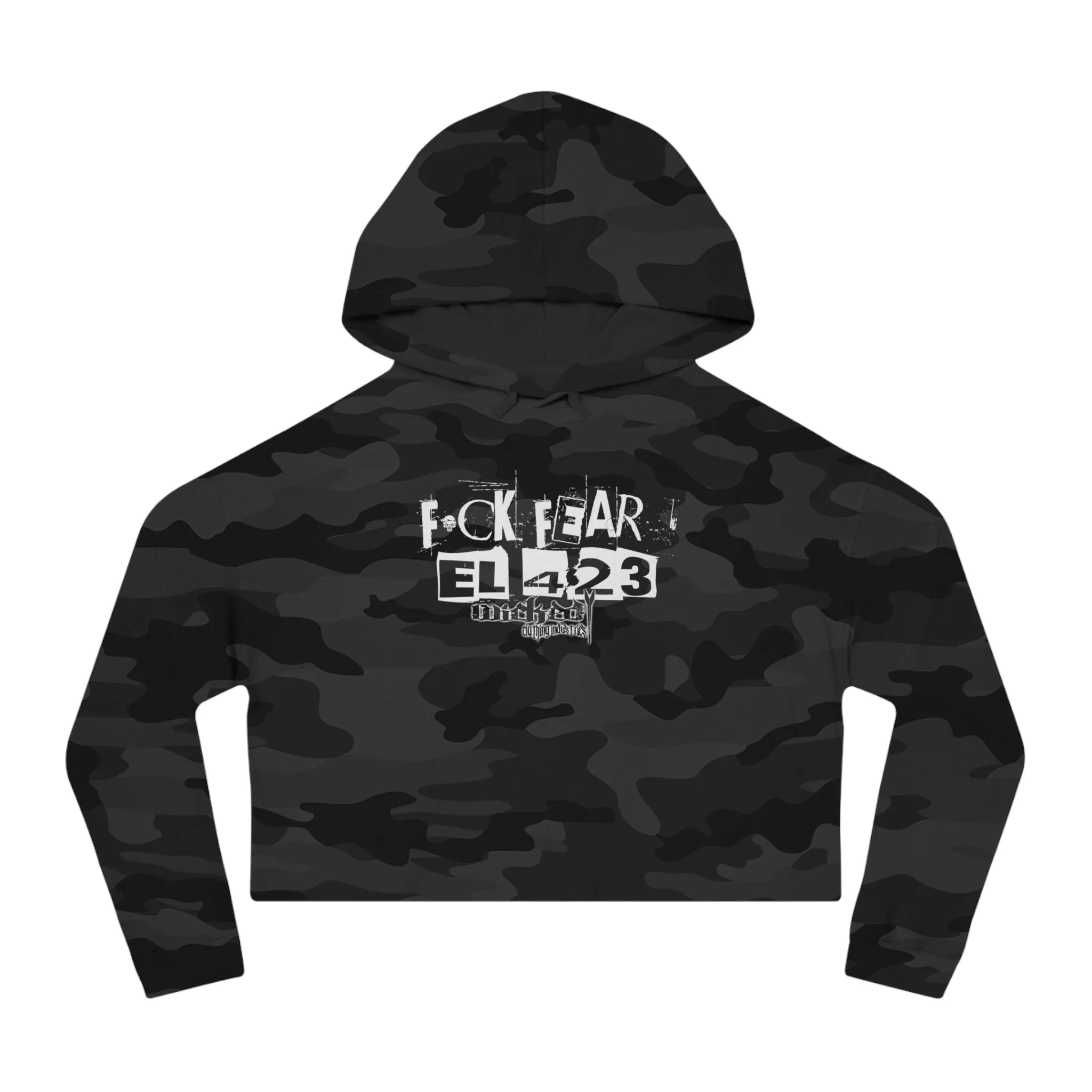 EL423 FUCK FEAR /White/  Cropped Hoodie