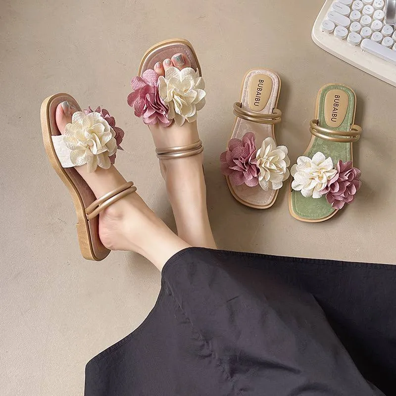 Elegant Floral Double-Strap Sandals