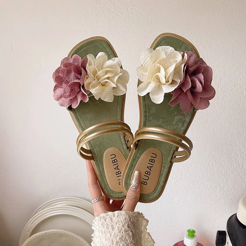 Elegant Floral Double-Strap Sandals