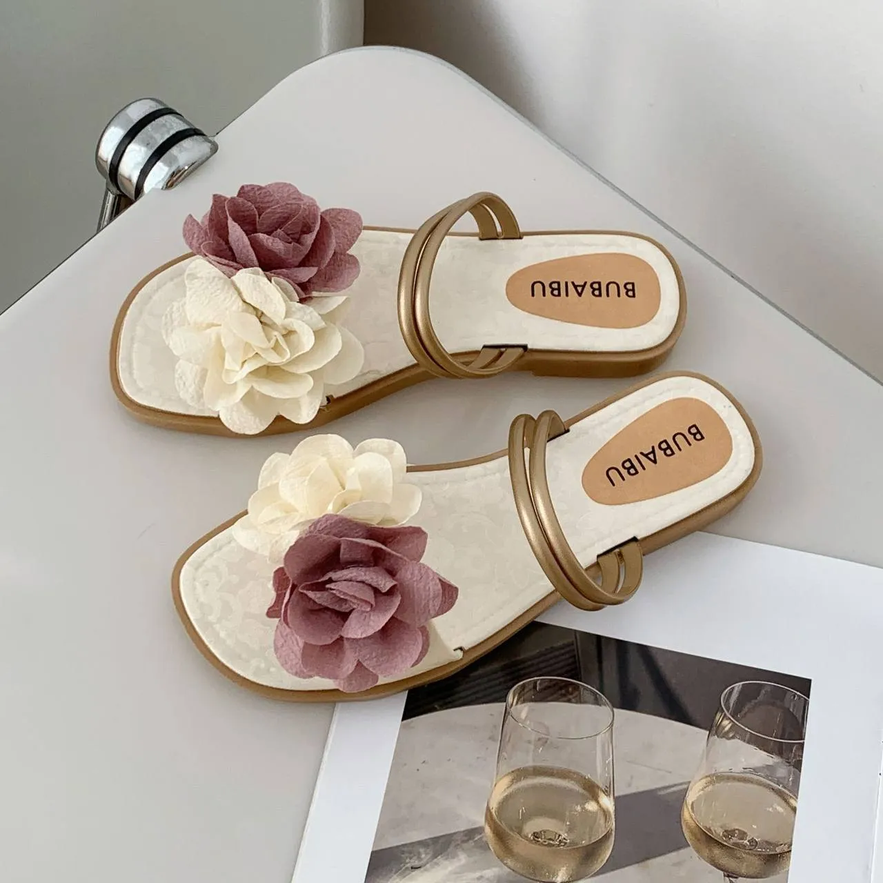 Elegant Floral Double-Strap Sandals