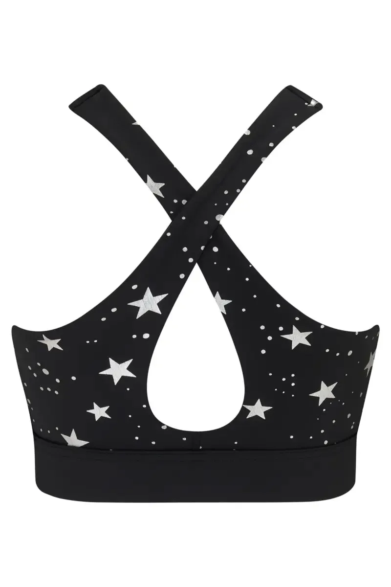 Energy Star Foil Crop Top In Black - Pour Moi