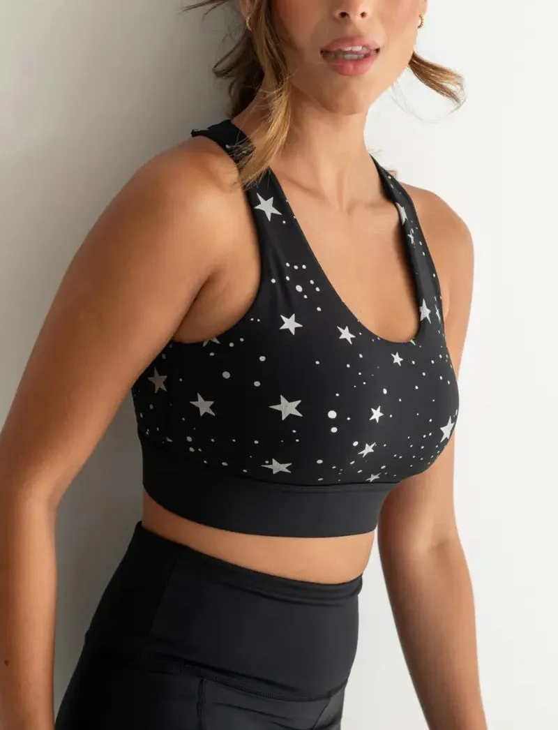 Energy Star Foil Crop Top In Black - Pour Moi