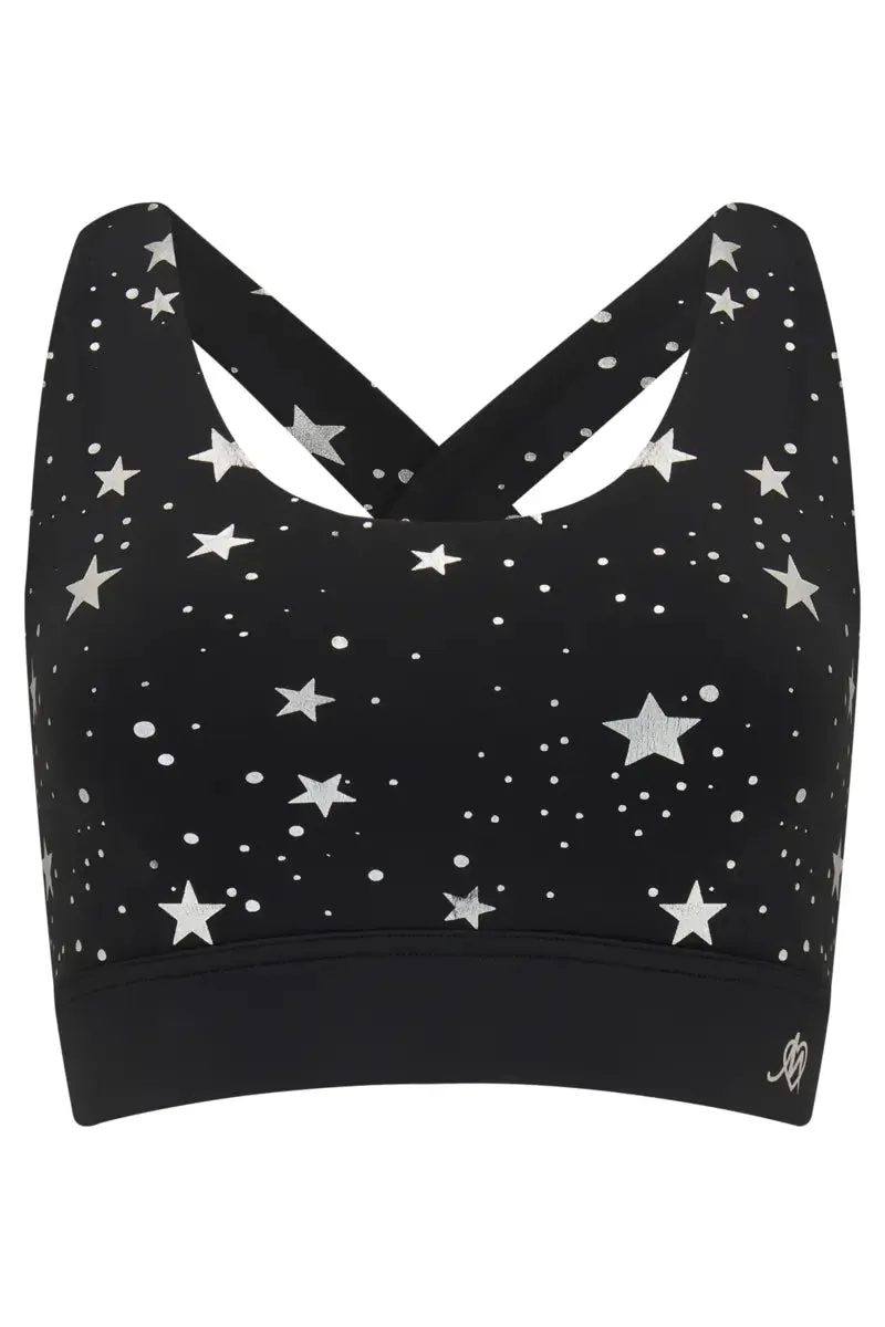 Energy Star Foil Crop Top In Black - Pour Moi