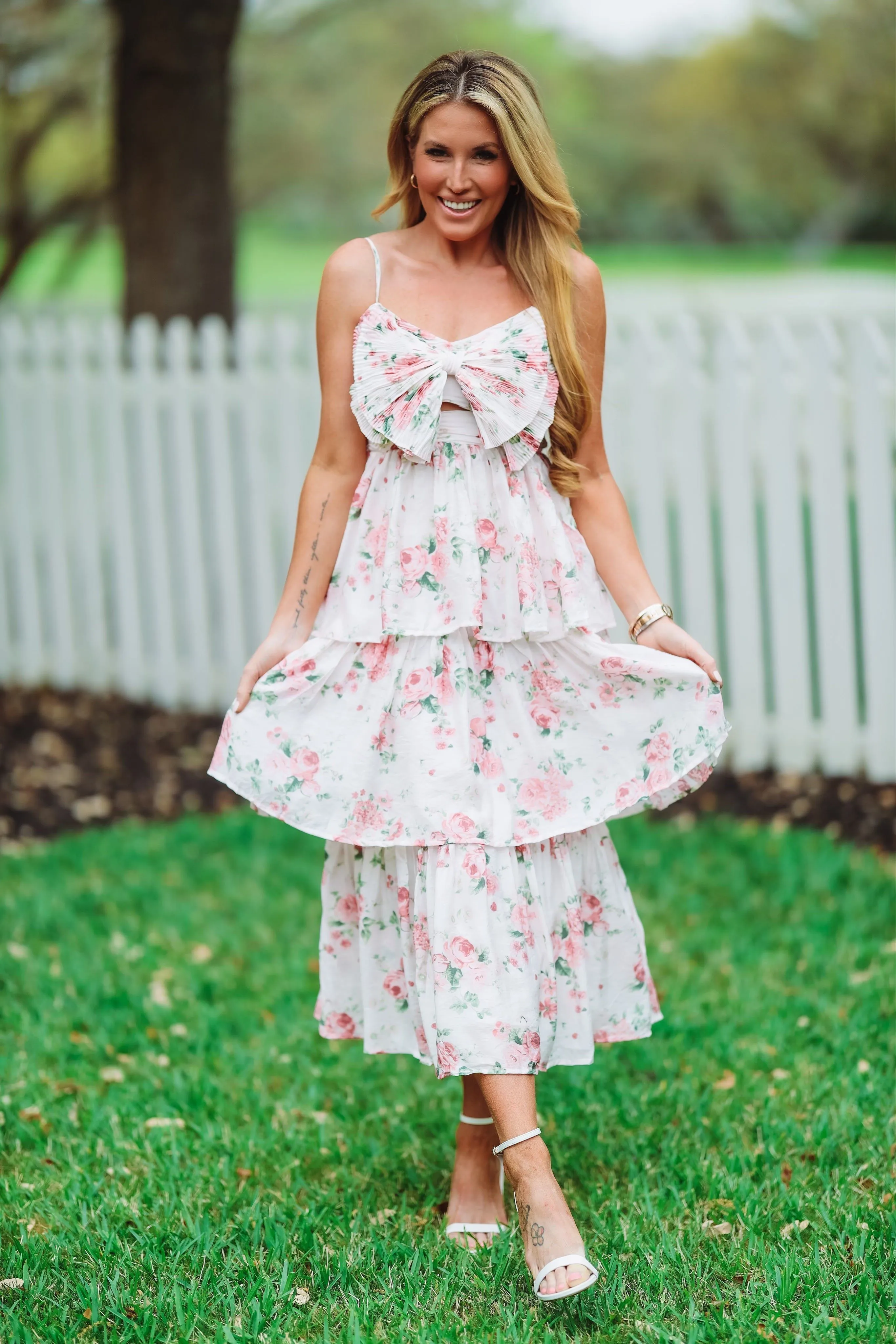 Feelings For You Midi Dress - Ivory and Pink
