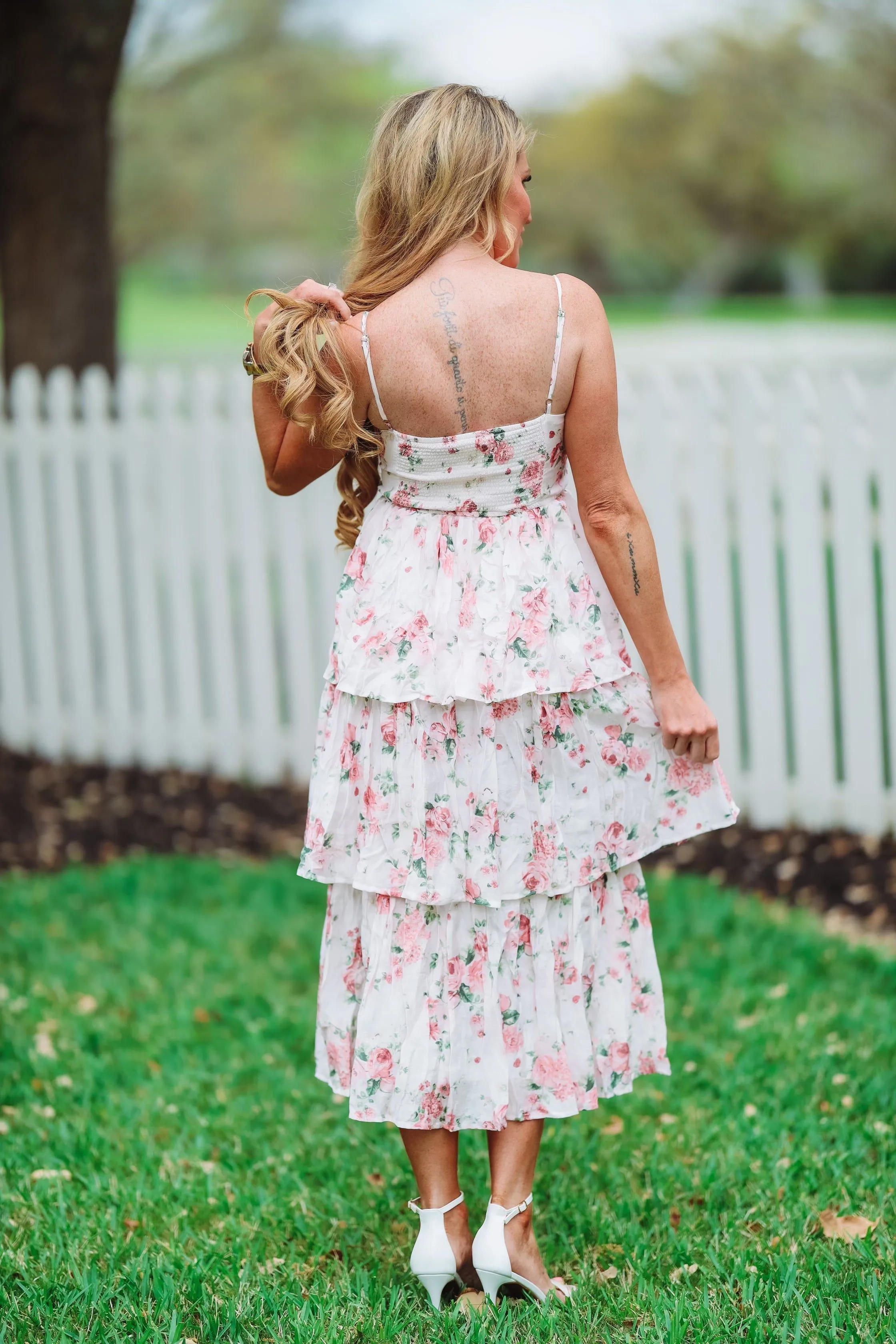 Feelings For You Midi Dress - Ivory and Pink