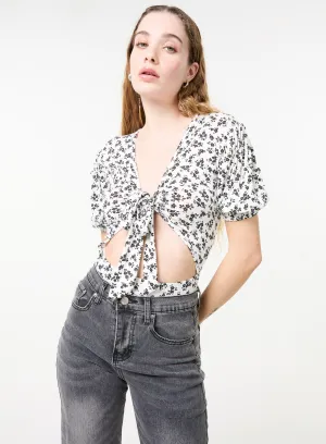 Floral Cut Out Tie Bodysuit
