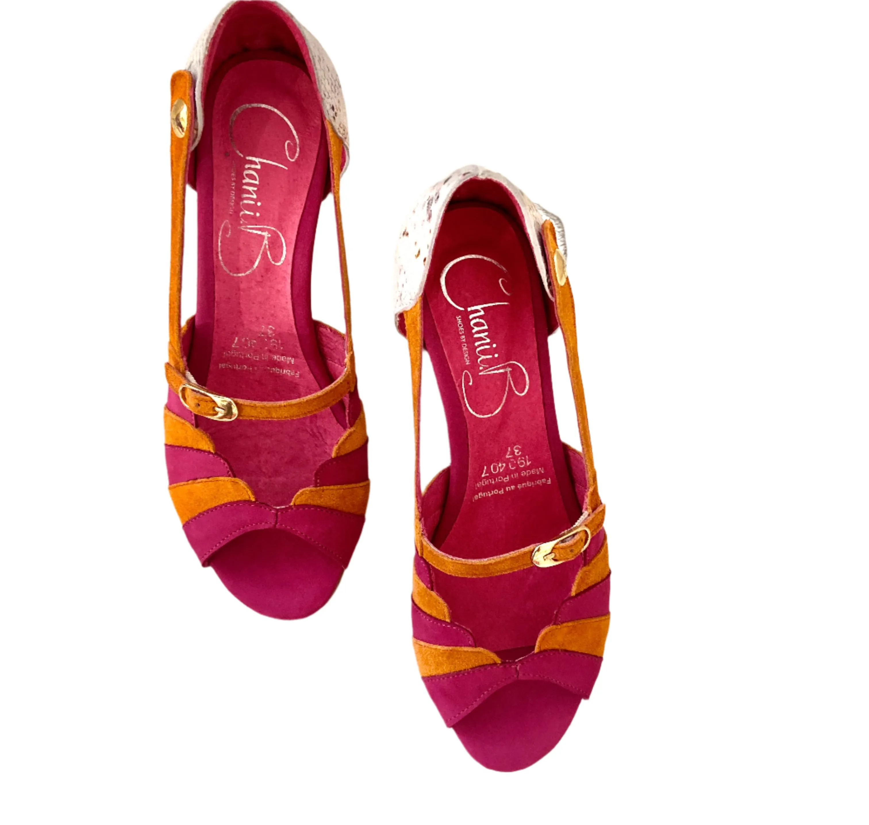 Freya - Fuchsia Orange low heel shoe