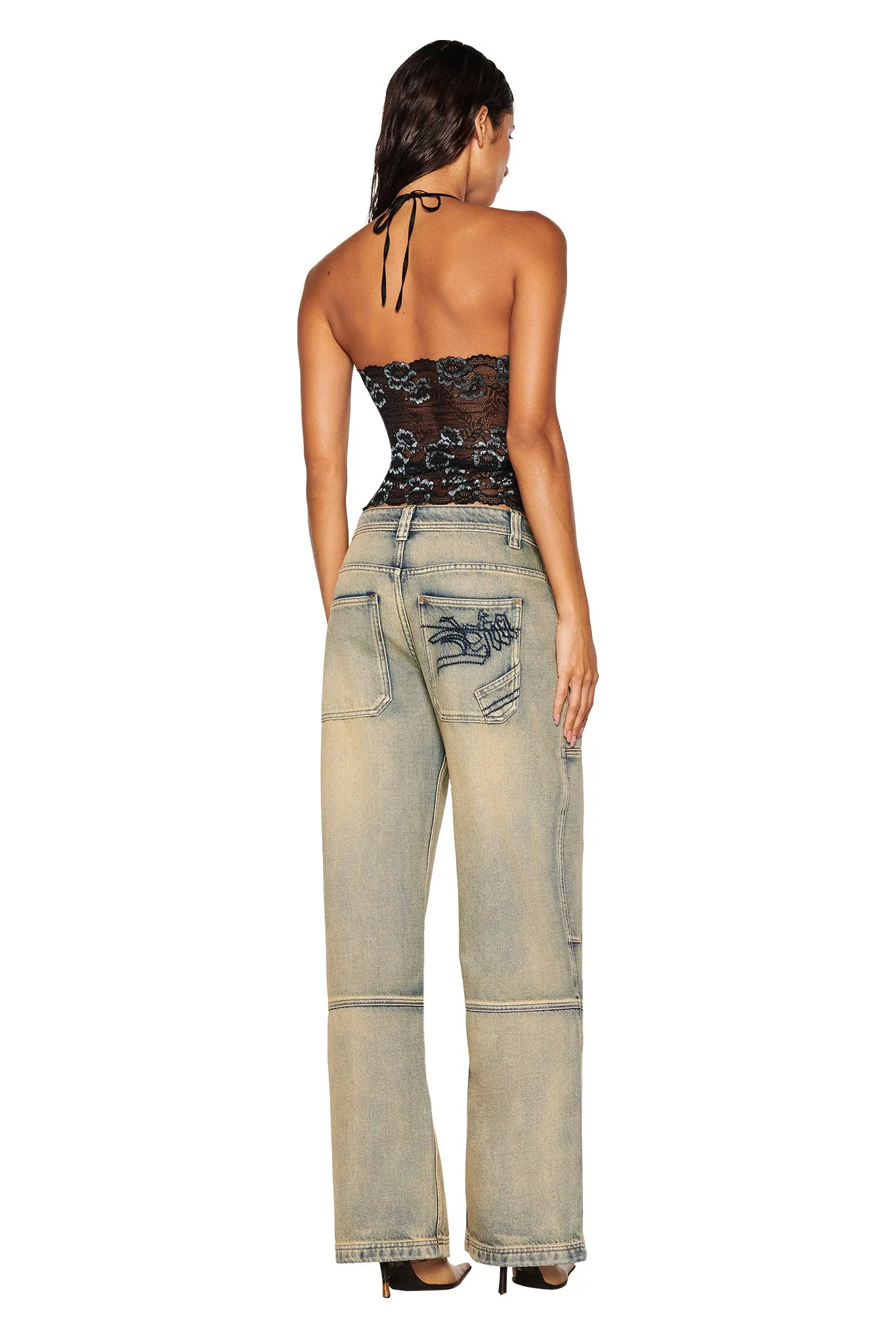 GEM HALTER TOP - BLACK : BLACK BLUE