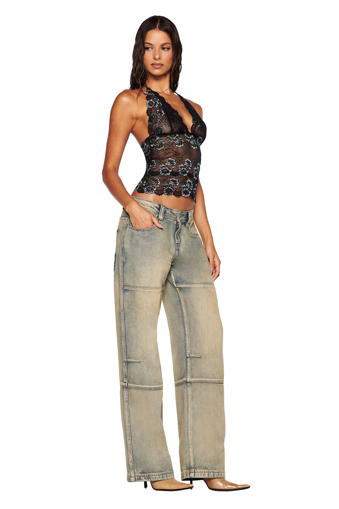 GEM HALTER TOP - BLACK : BLACK BLUE