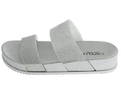 Girls Silver Glitter Double Strap Slip-On Sandal