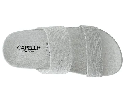 Girls Silver Glitter Double Strap Slip-On Sandal