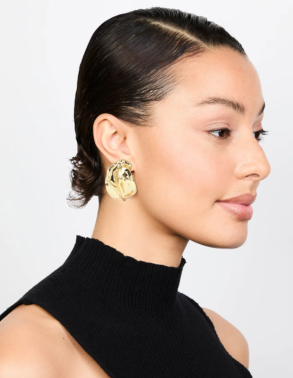 Gold Abstract Textured Stud Earrings