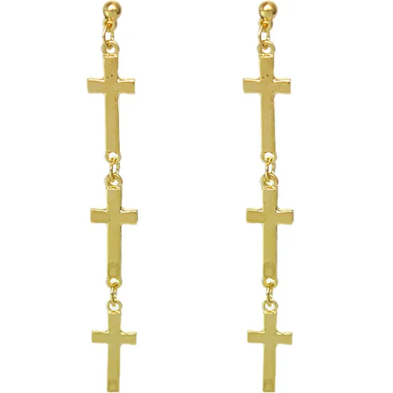 Gold Cross Post Drop Earrings