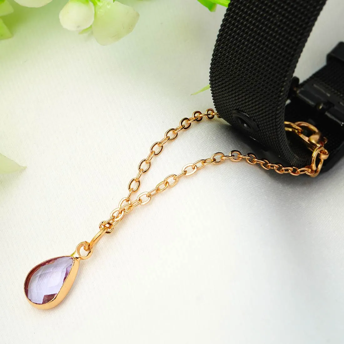Gold Crystal Teardrop Chain Watch Charm