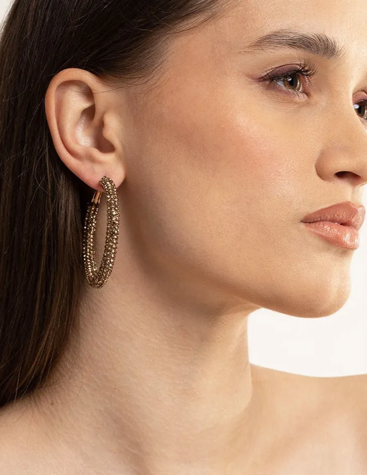 Gold Diamante 40mm Crystal Hoop Earrings