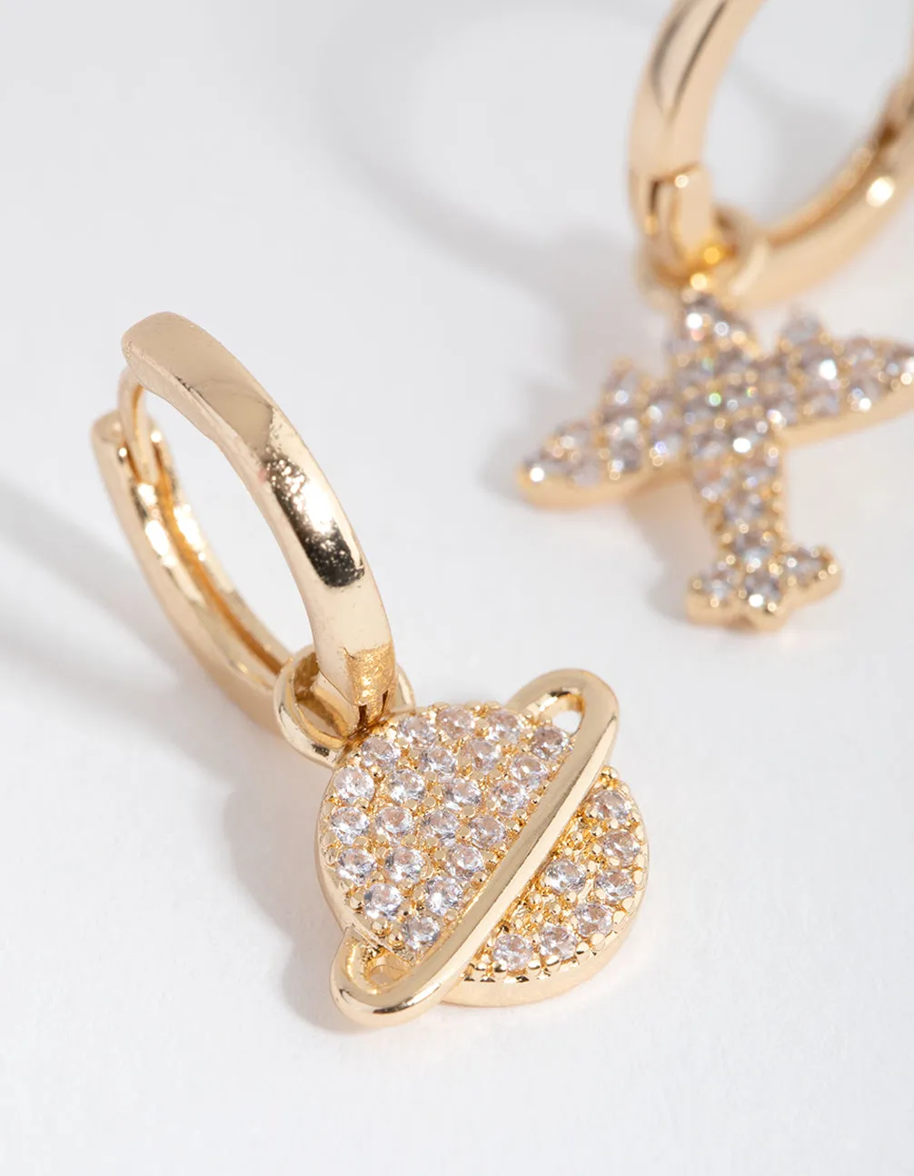 Gold Diamante Mismatched Galaxy Huggie Earrings