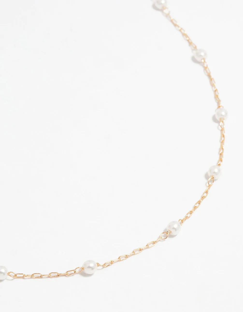 Gold Fine Pearl Station Necklace