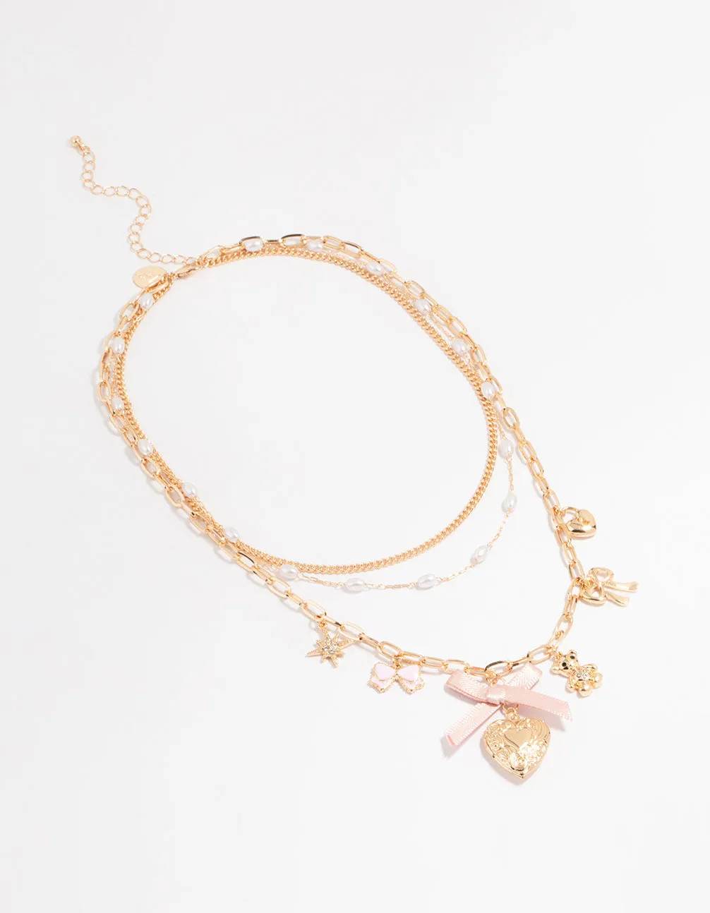 Gold Heart Locket & Pearl Layered Necklace