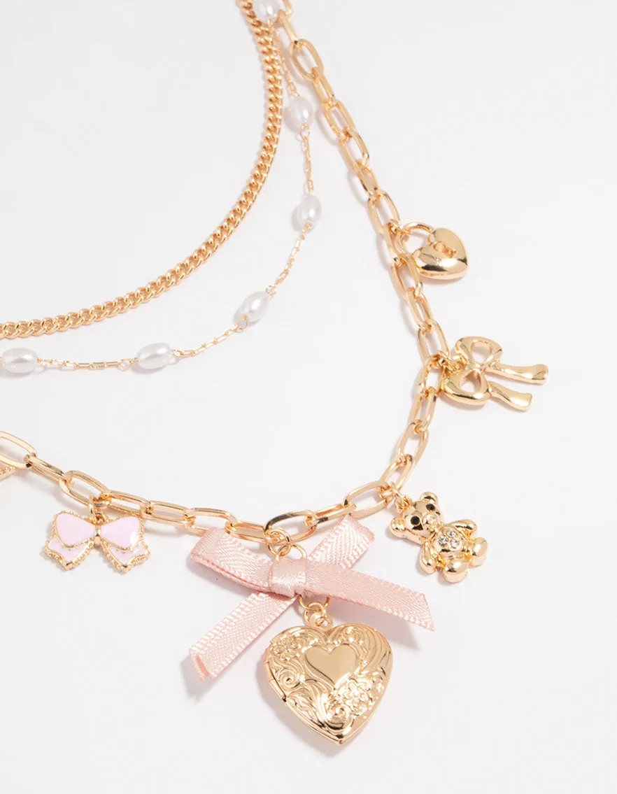 Gold Heart Locket & Pearl Layered Necklace