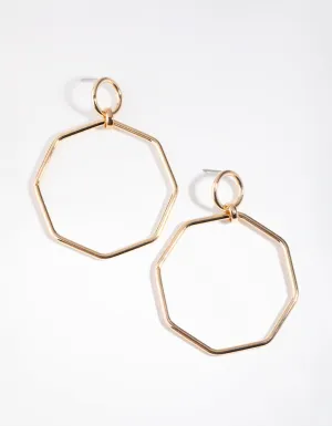 Gold Octagon Drop Earrings