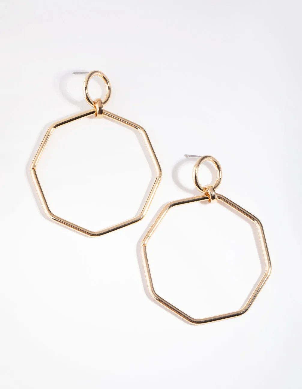 Gold Octagon Drop Earrings