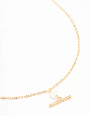 Gold Pearl & Fob Necklace