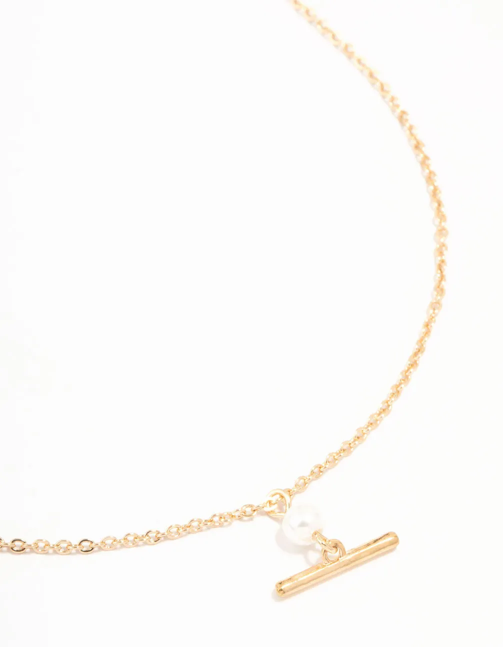 Gold Pearl & Fob Necklace