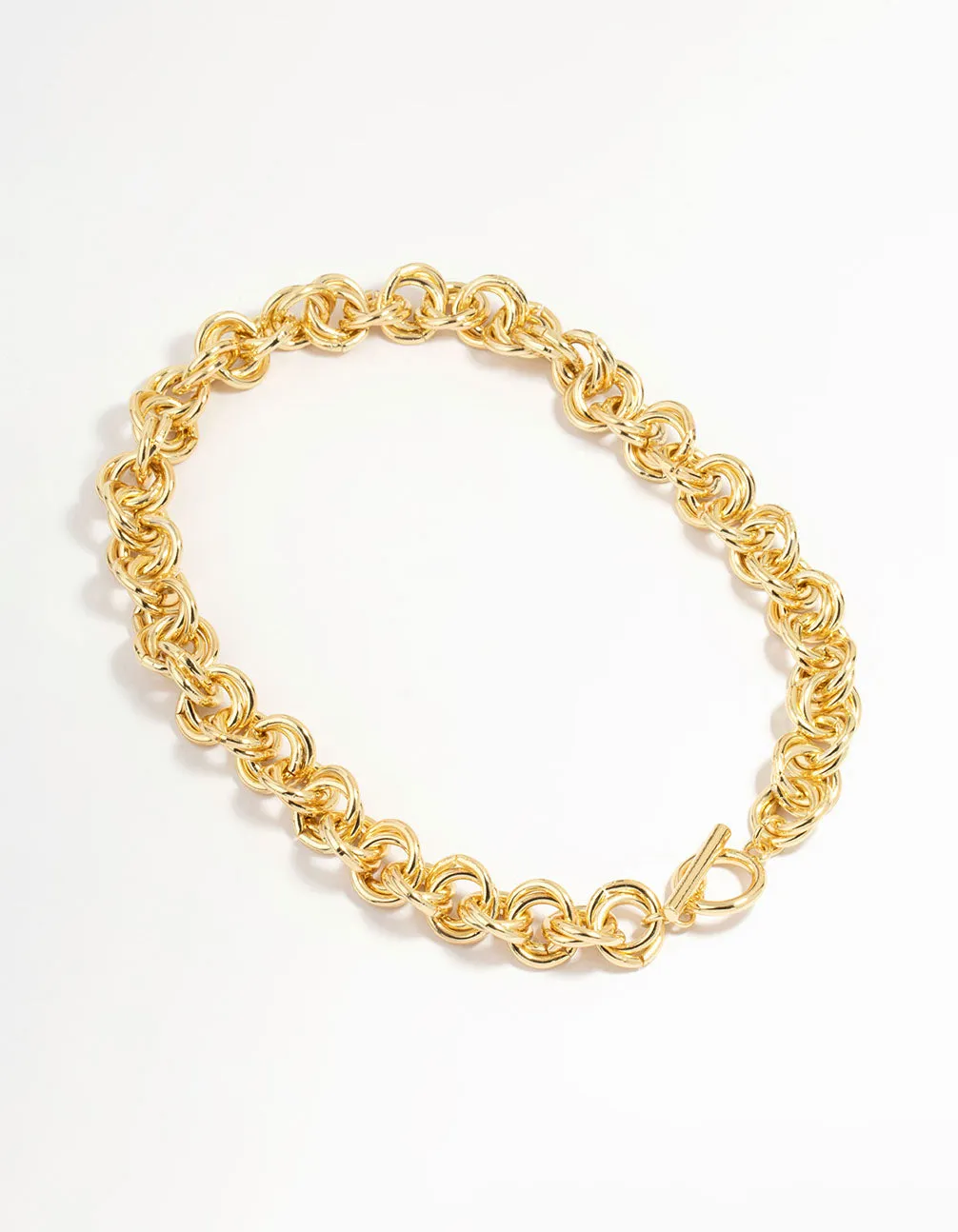 Gold Plated Double O Link Chain Necklace