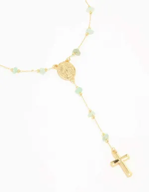 Gold Plated Green Semi Precious Cross Y-Necklace