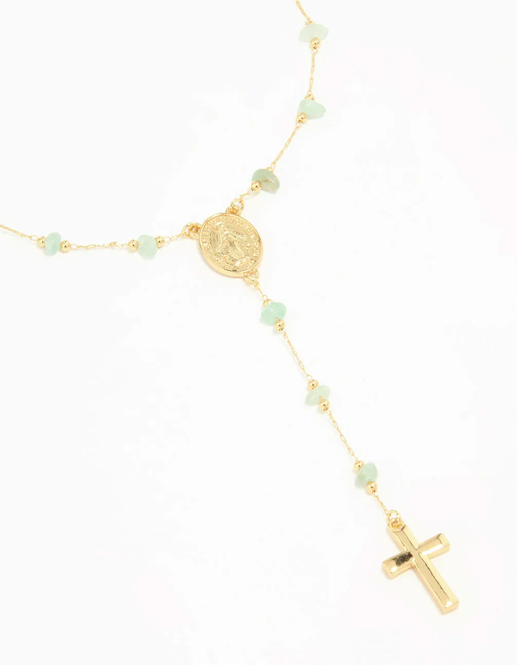 Gold Plated Green Semi Precious Cross Y-Necklace