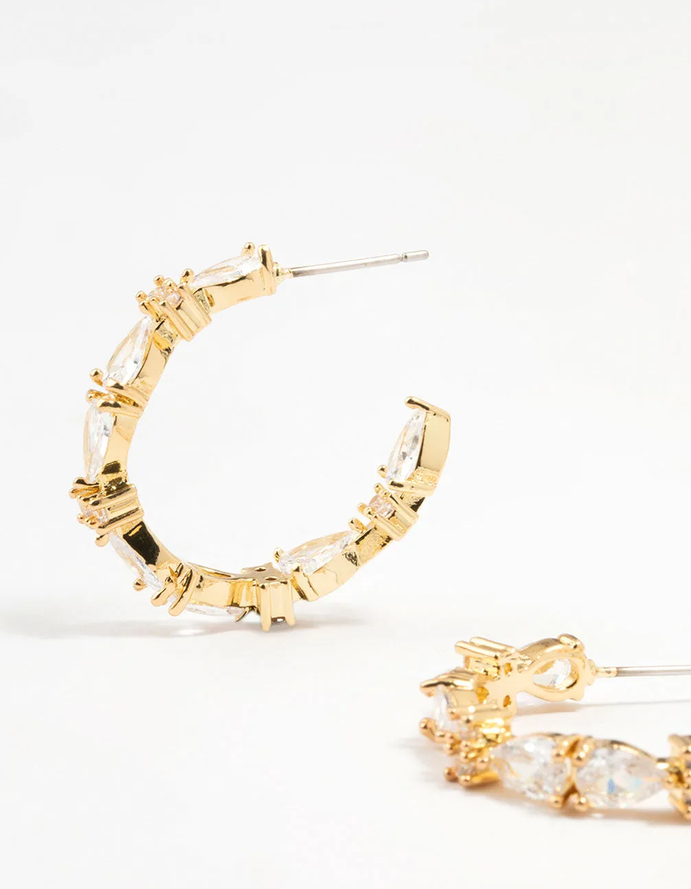 Gold Plated Pear Cut Cubic Zirconia Hoop Earrings