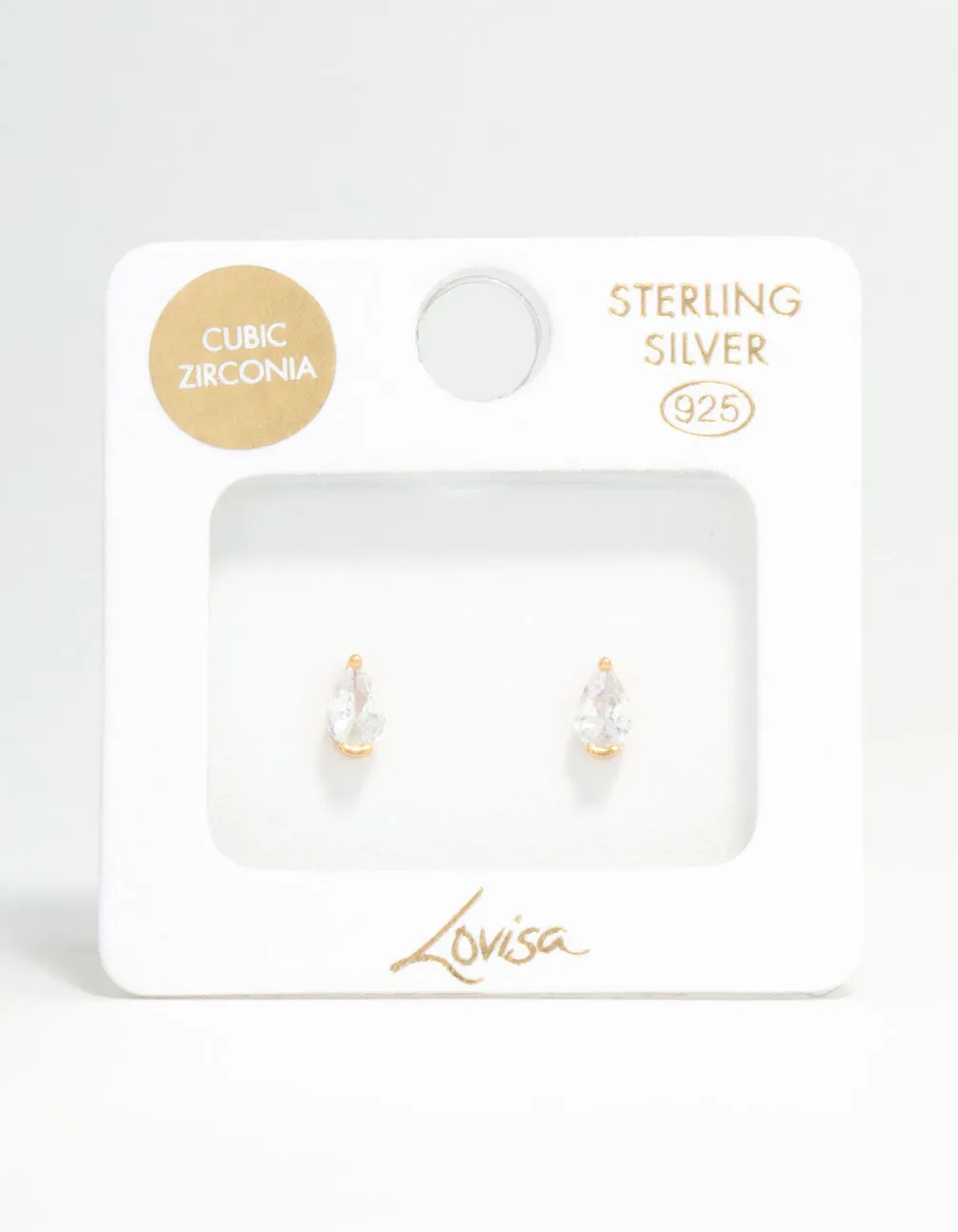 Gold Plated Sterling Silver Pear Shaped Diamante Stud Earrings