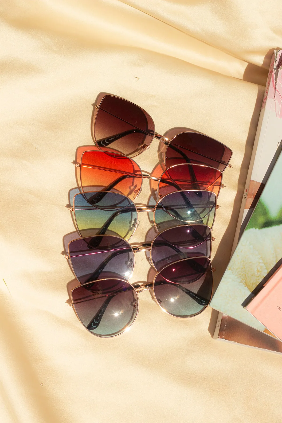 Gradient Tint Butterfly Wire Frame Cat Eye Sunglasses