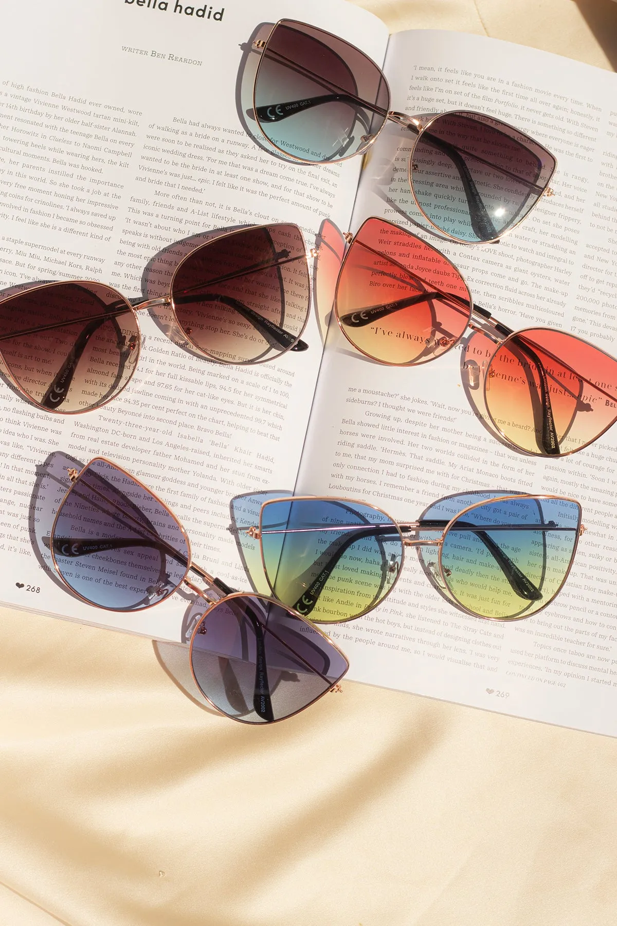Gradient Tint Butterfly Wire Frame Cat Eye Sunglasses