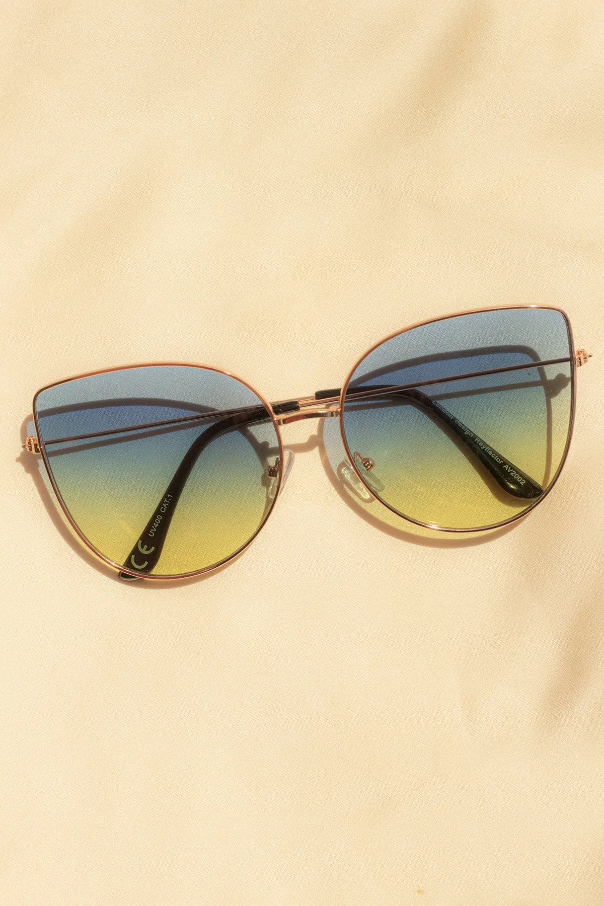 Gradient Tint Butterfly Wire Frame Cat Eye Sunglasses
