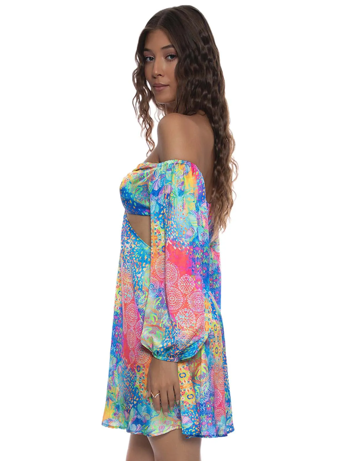 Halter Long Sleeve Cut Out Short Dress